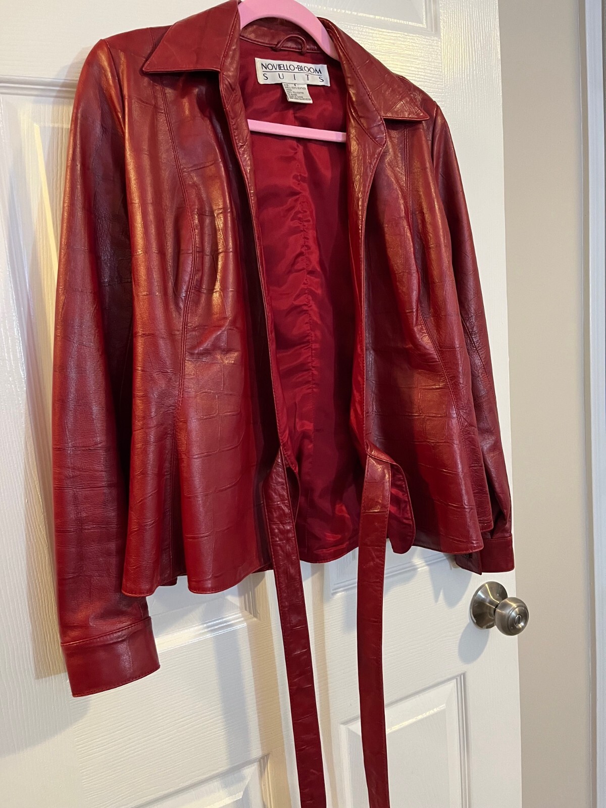 Noviello Bloom Vintage Red Leather Jacket Croc-Embossed Wrap Belt Size 4 Women’s