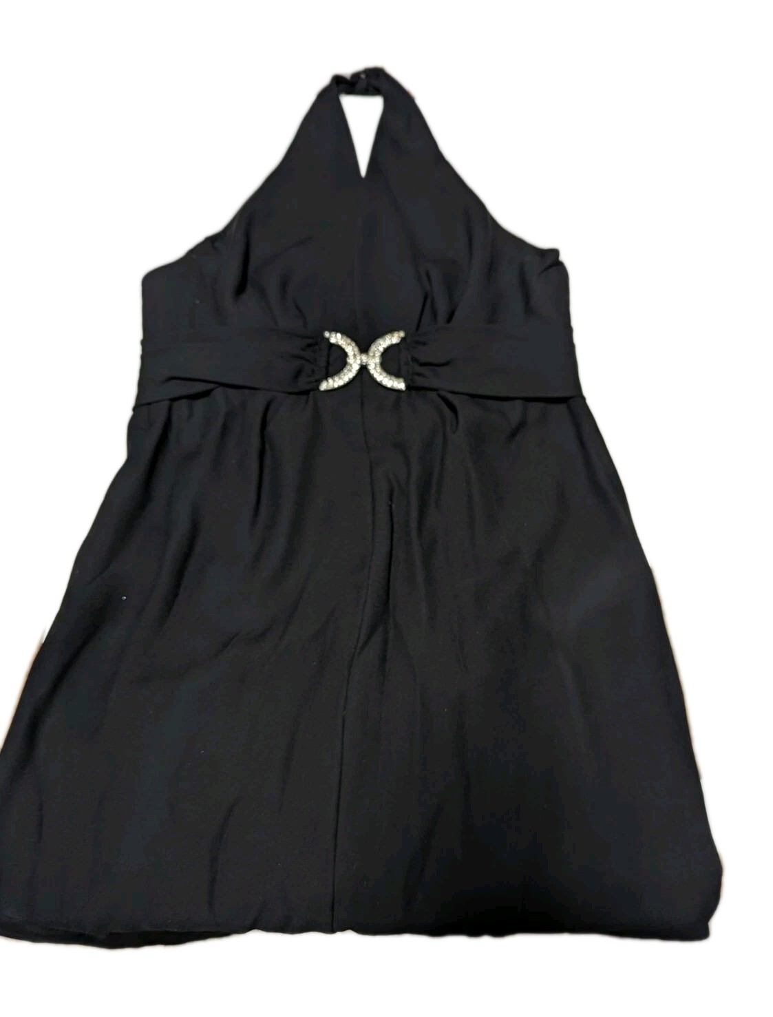 Vintage Black Crepe Marilyn Monroe Formal Evening Gown Rhinestones Halter Med
