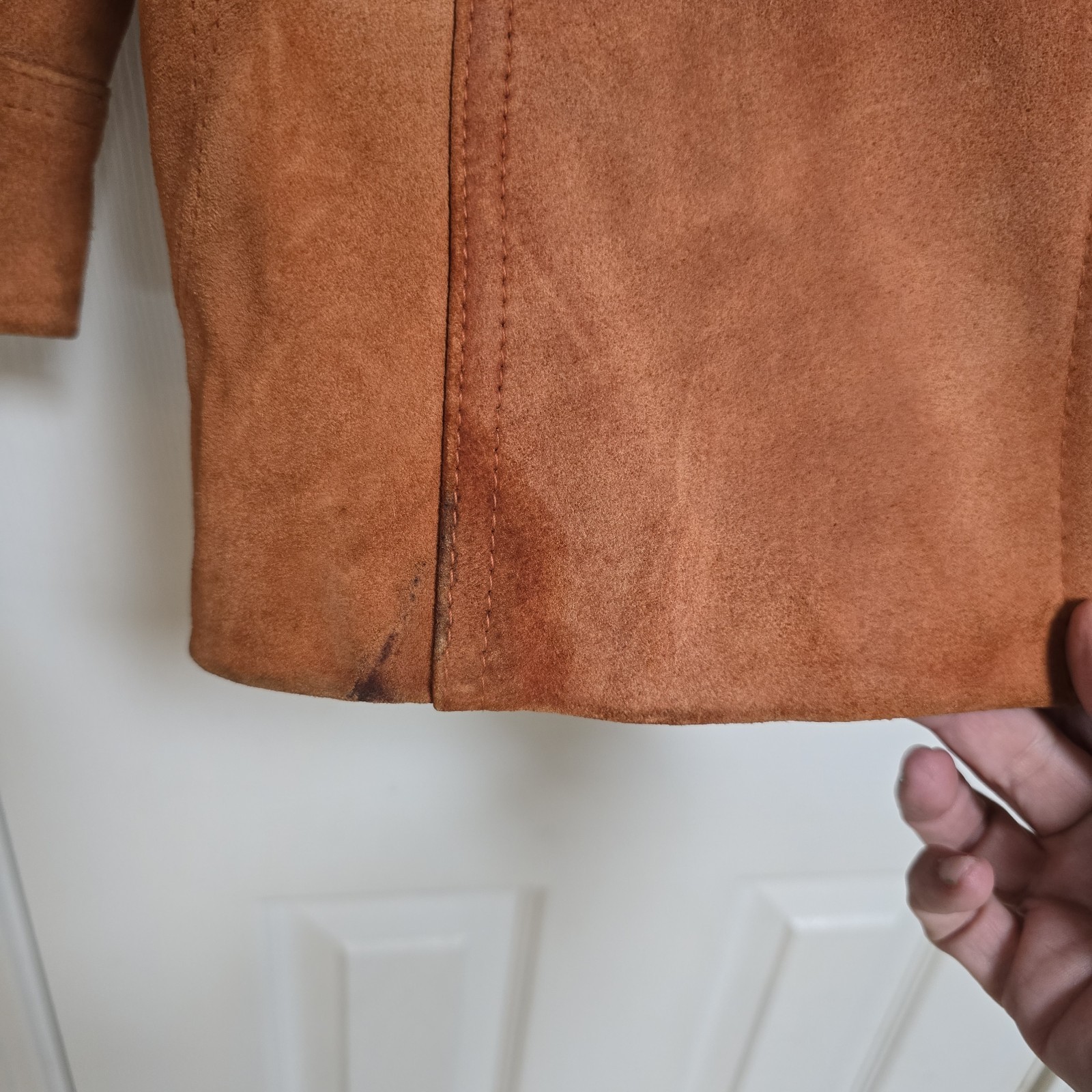 Vintage Suede Leather Jacket Women’s Size 13/14 Medium Uruguay Cowhide Belted