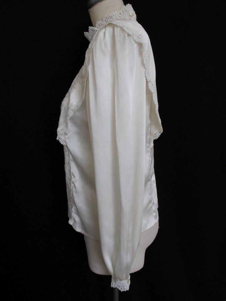 Vintage 80s 90s San Andre Ivory Romantic Blouse 6 S Lace Silky Liquid Satin