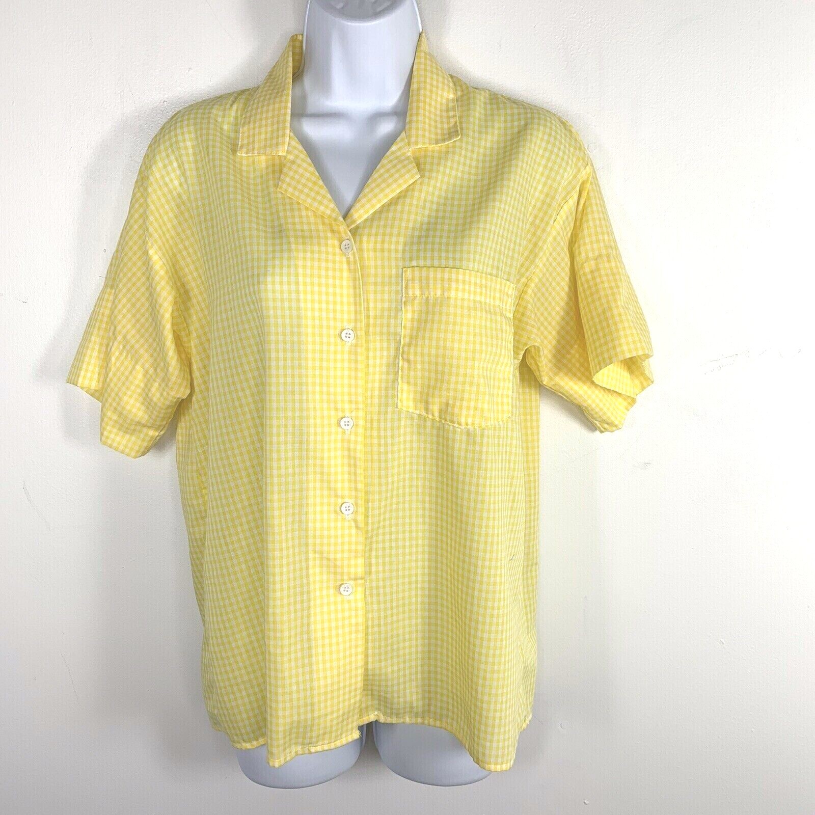 Lady Diplomat Yellow Gingham Blouse sz 10 Cottagecore Picnic VINTAGE EB54