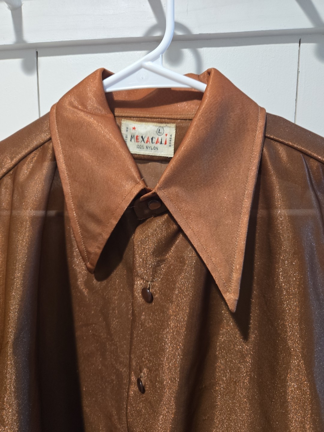 VTG 70s Disco Collar Button Down Long Sleeve Top Size L