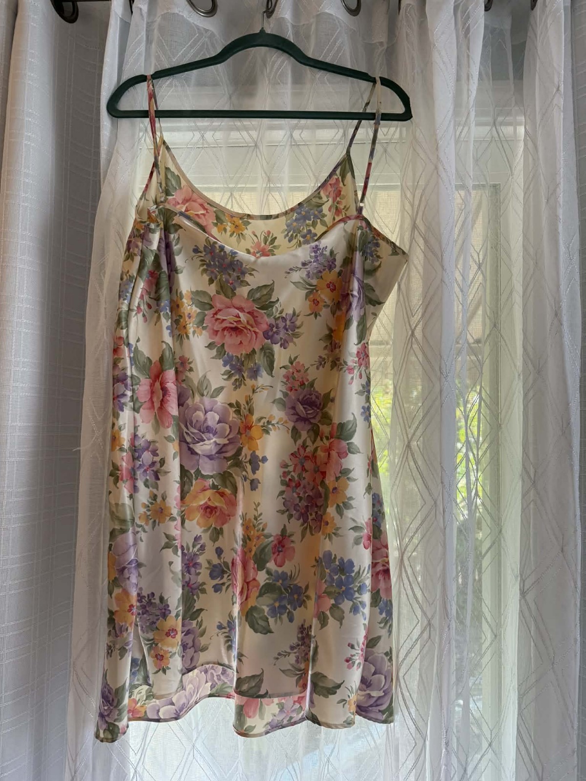 Vintage Private Luxuries Floral Satin Chemise Nightgown Slip XXL Made in USA