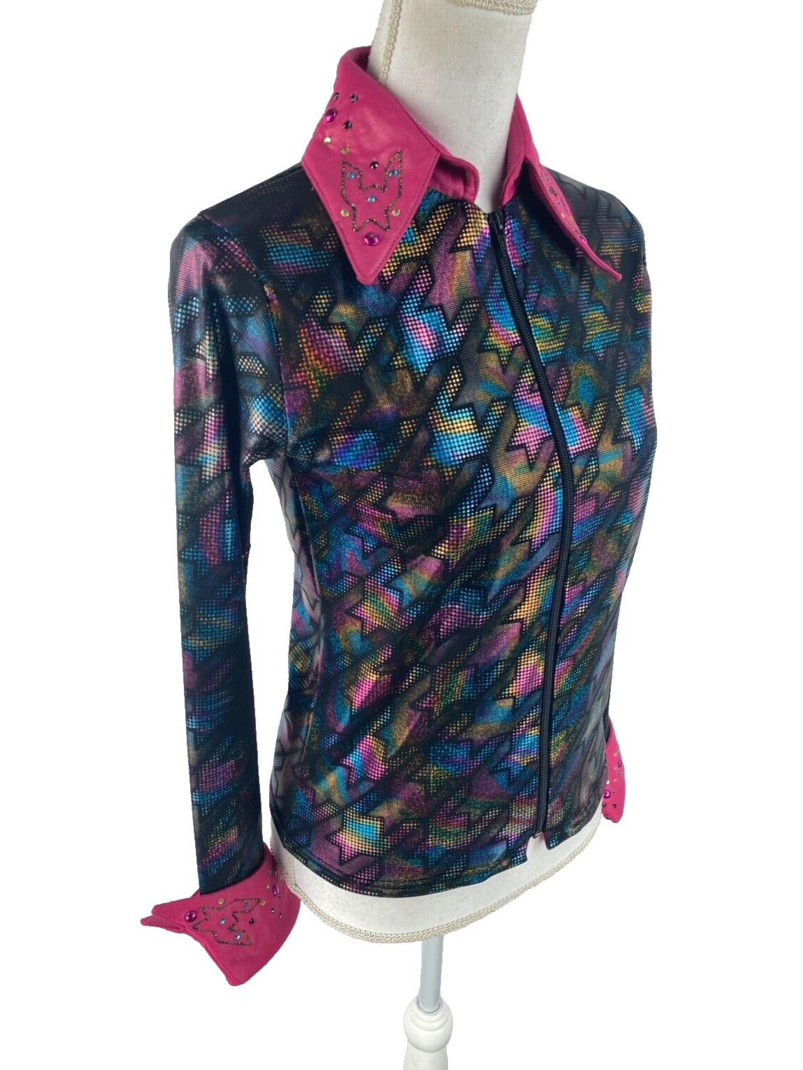 1849 Authentic Ranchwear Vtg 80s Western Zip Jacket Embellished Iridescent Disco