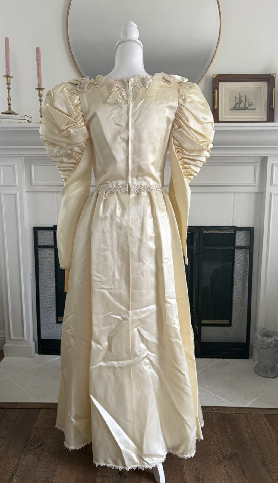 Vintage Susan Lanes Country Elegance Satin Prairie Wedding Dress Sz 10 Cream NWT