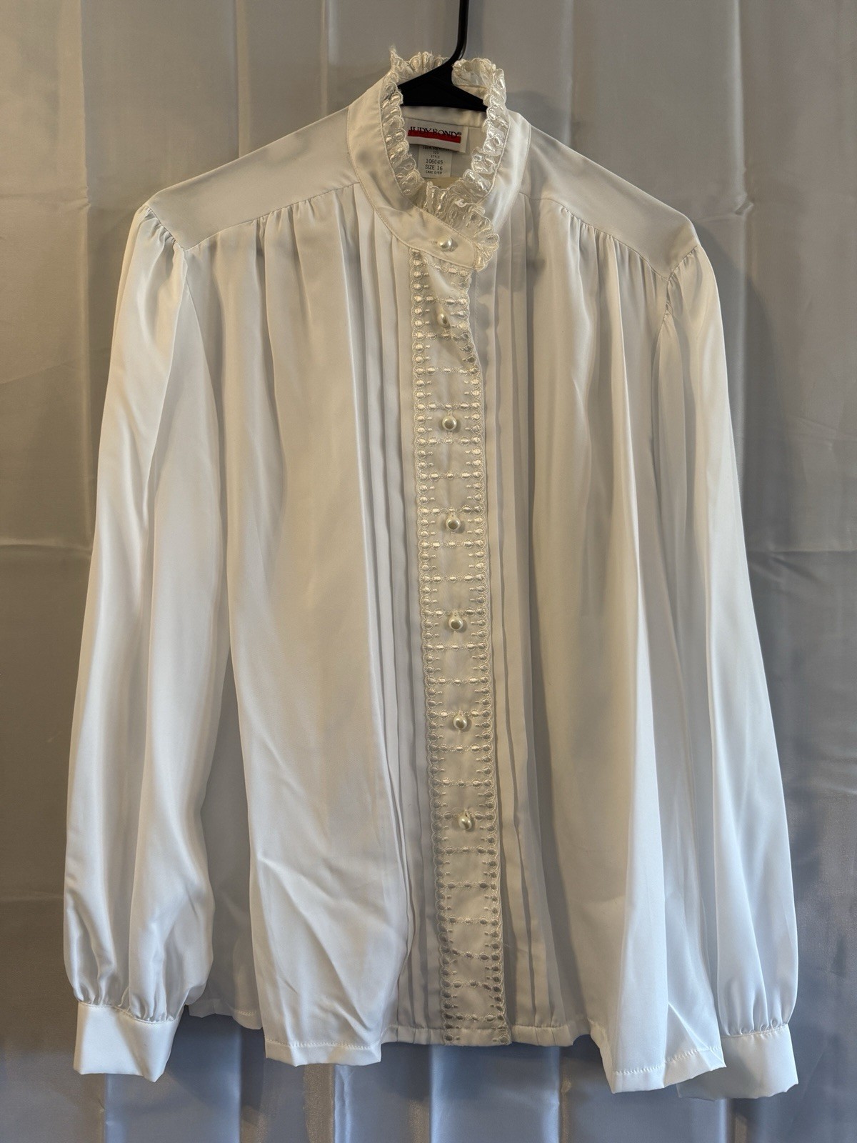 Vintage 80s XL 16 Blouse Top Shirt White Ruffled Lace Cottage Core Judy Bond New