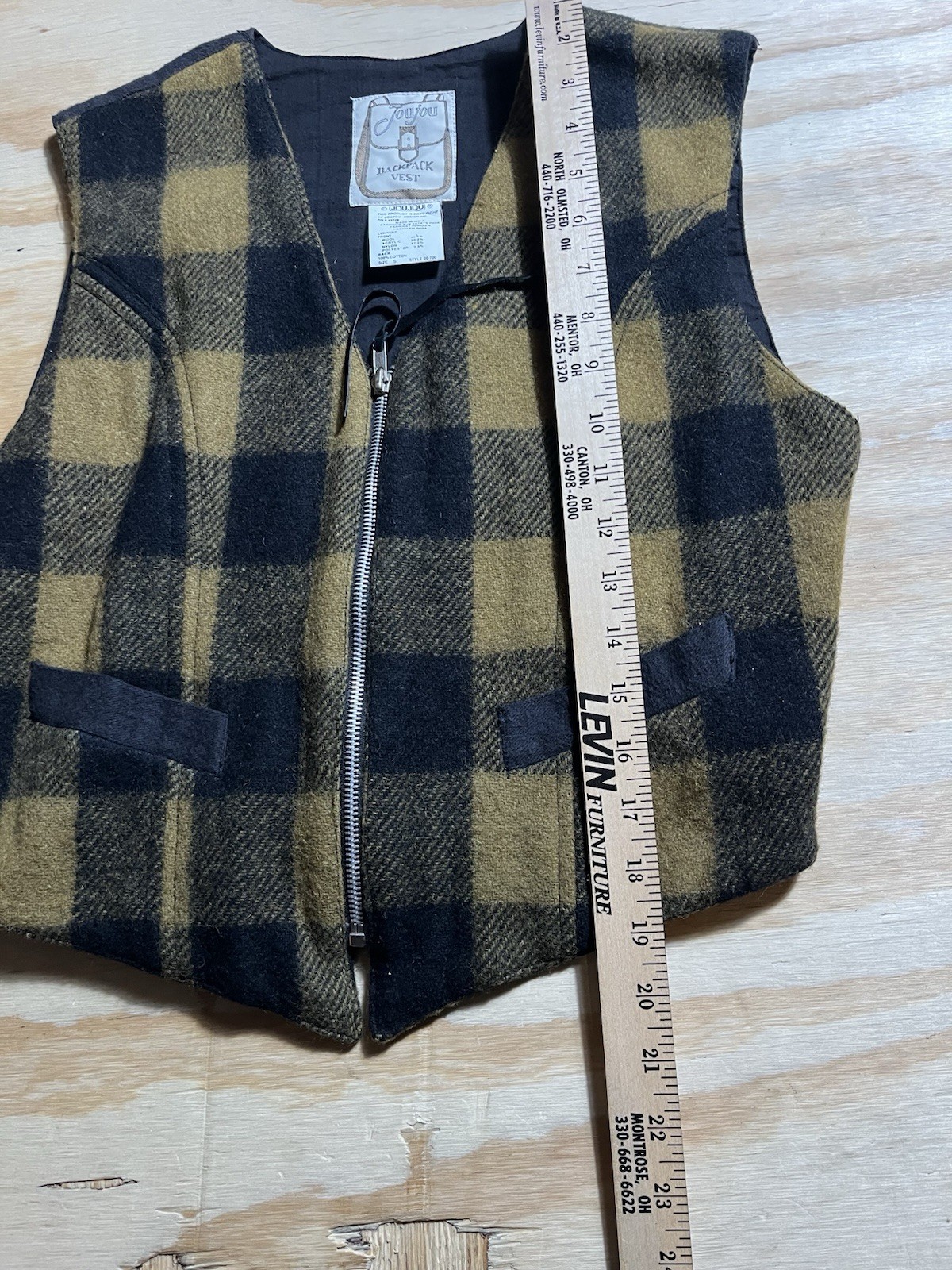 Vintage Jou Jou Backpack Vest 80s Women Small Wool Brown Tank Gilet Waistcoat