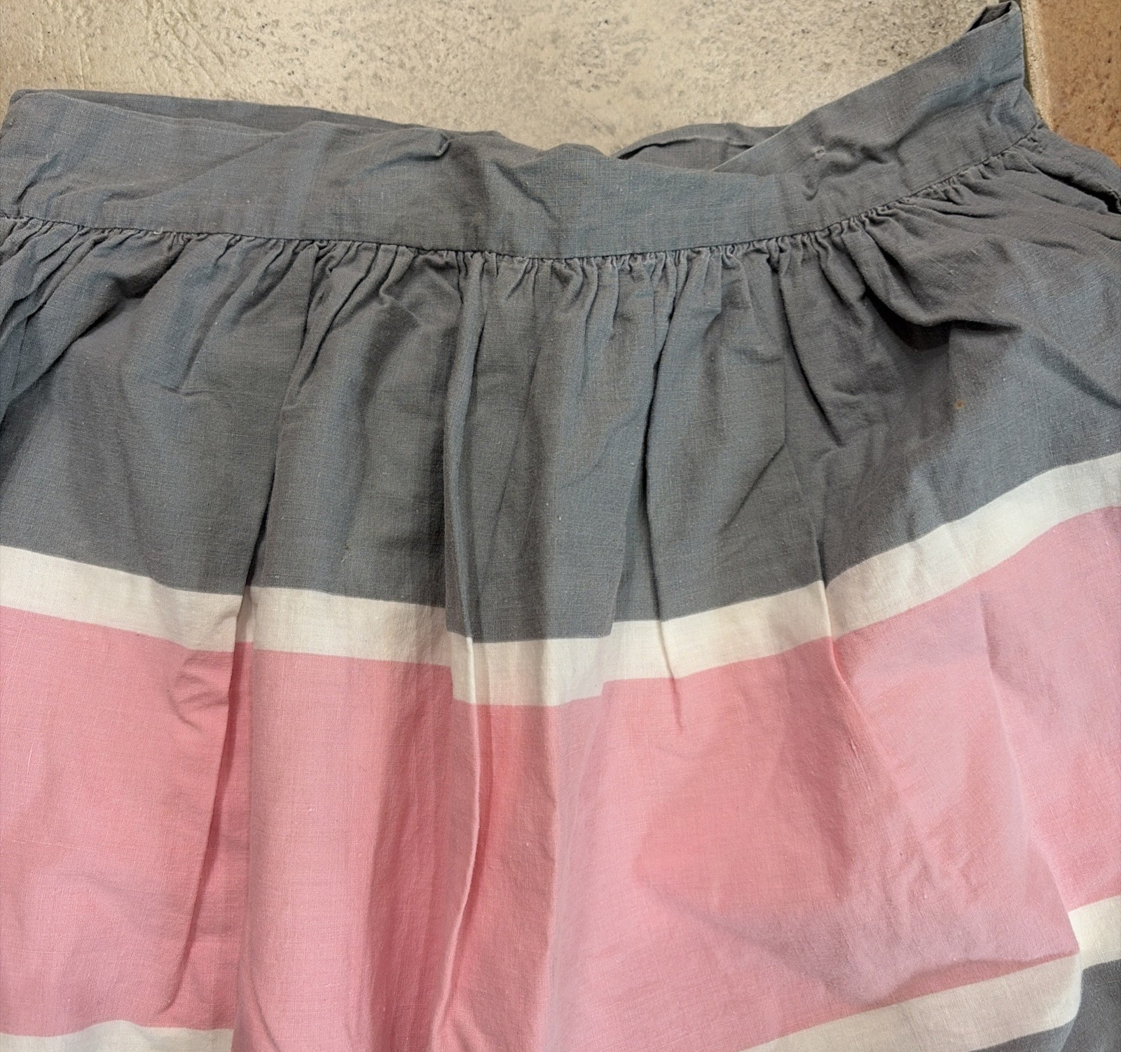 1970’s 31″ Long Unfinished Homemade Stripped Skirt Gray, Pink & White