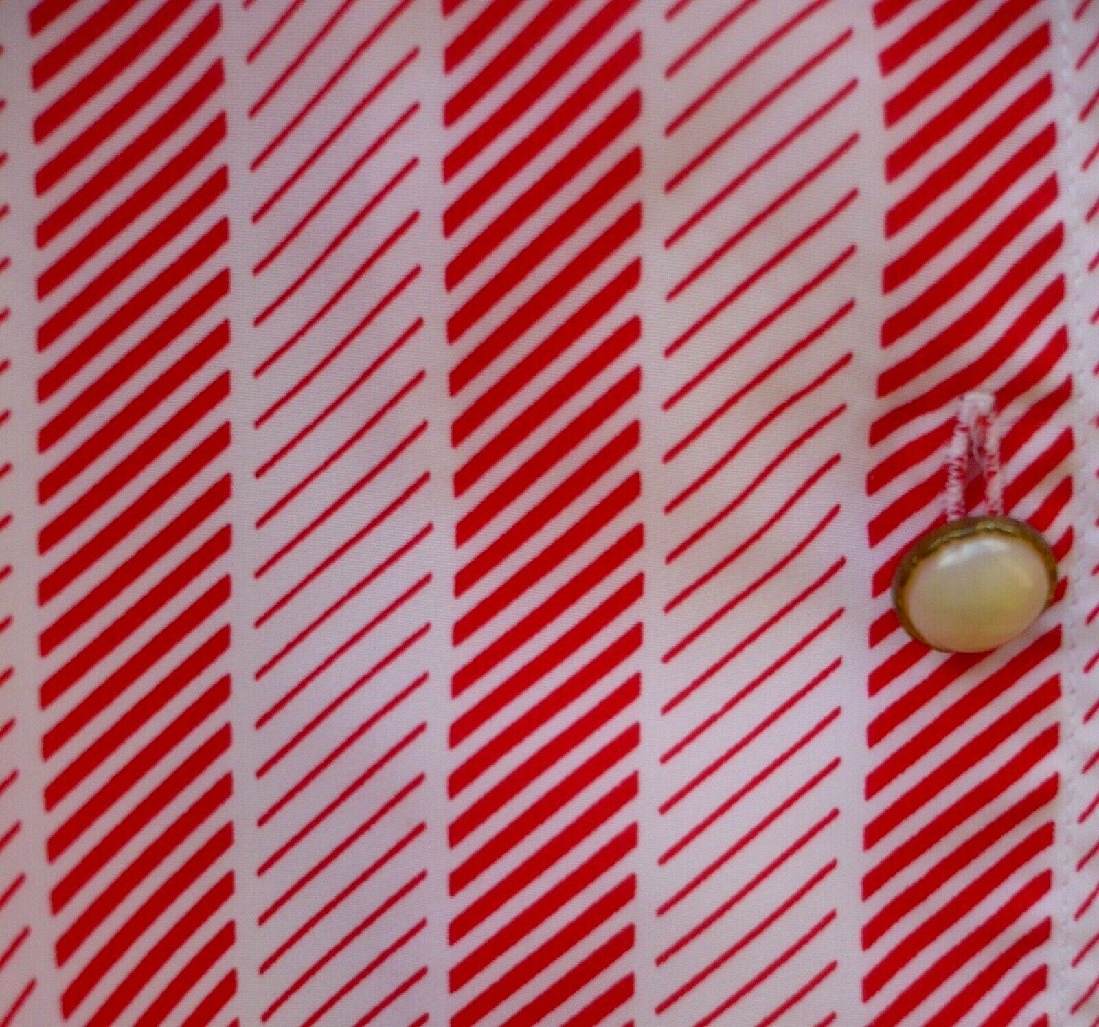 VTG 80S BLEYLE 1X PLUS RED XMAS CANDY CANE LOOK STRIPE SILKY SHORT SLEEVE BLOUSE