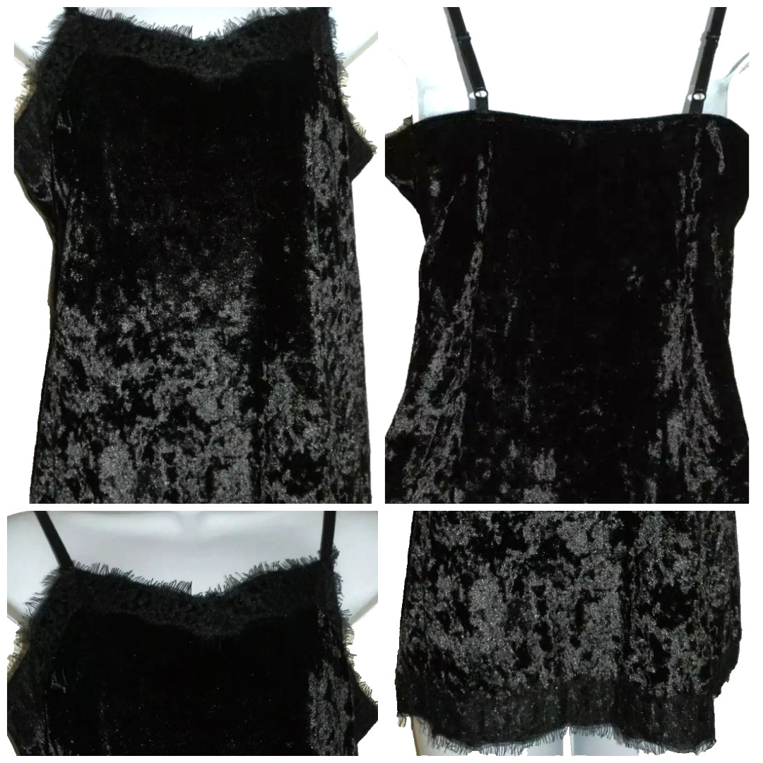 Y2k Black Lace Velvet Cami XL ASO Elena Gilbert Eyelash Fairy Goth grunge Tank