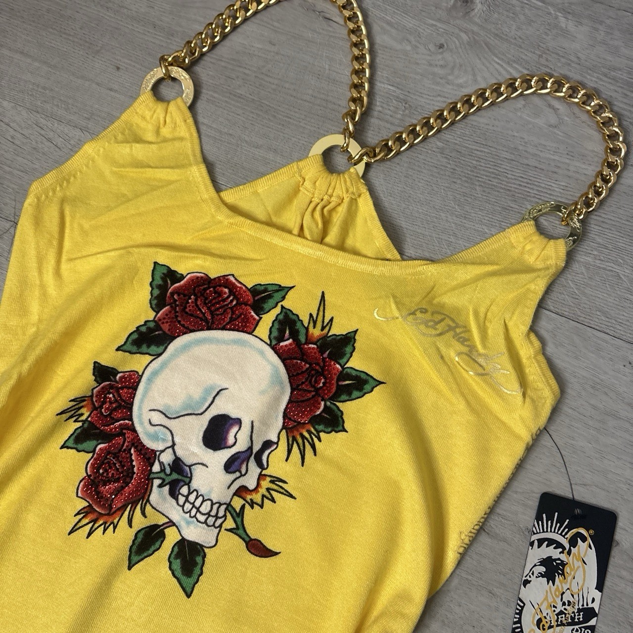 RARE Vintage 2000s Ed Hardy By Christian Audigier Dress Metal Straps NEW Size M