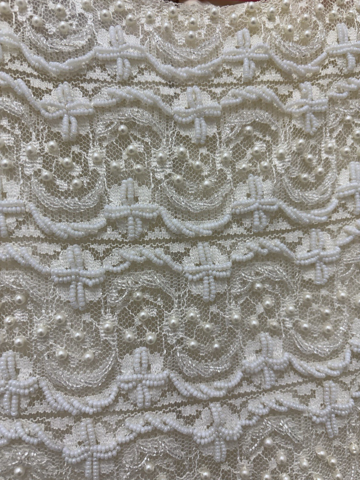 Vintage 1960s Regalia Imports Beaded Silk Lace Top Sleeveless Shell Cream S