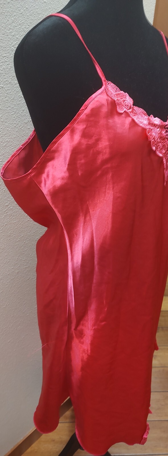 Womens Vintage Pink Teddy Nightgown Pullover Spaghetti Straps Lace Trim 2XL B6