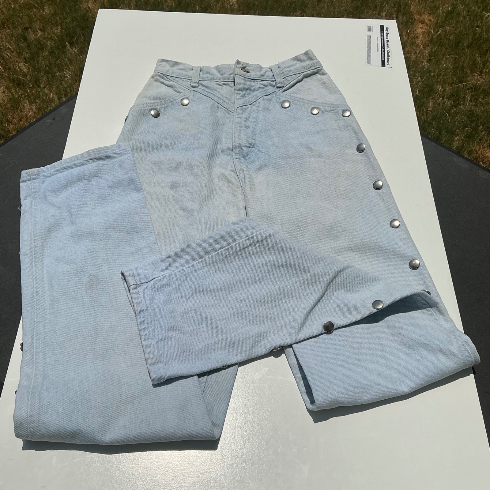 Vintage Western High Waist Snap Button Side Light Wash Denim Jeans Made in USA 9