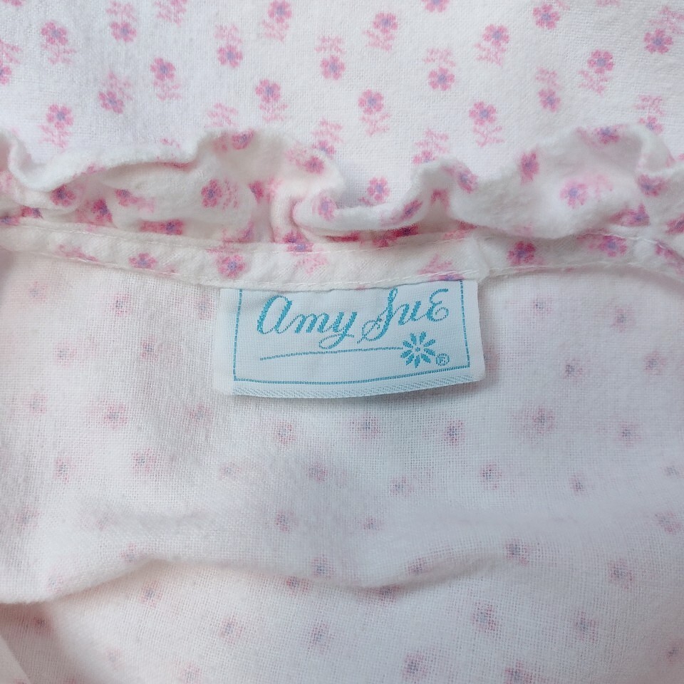Vintage Amy Sue White Floral Cottage Full Length 100% Cotton Night Gown Small