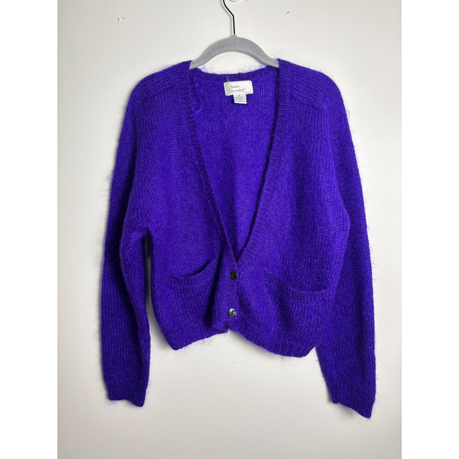 Vintage Mohair Blend Cardigan Sweater Women’s Medium Purple Hong Kong Cropped