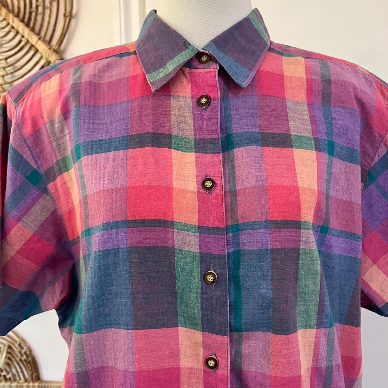 Vintage David Brooks Plaid Two Piece Skirt Set Pink Purple Cotton Preppy 90s 14