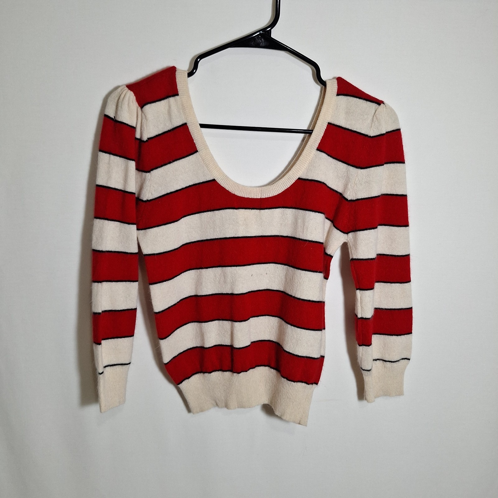 VTG Casual Corner Angora Lambswool Striped Sweater NWT Deadstock Crop Scoop M