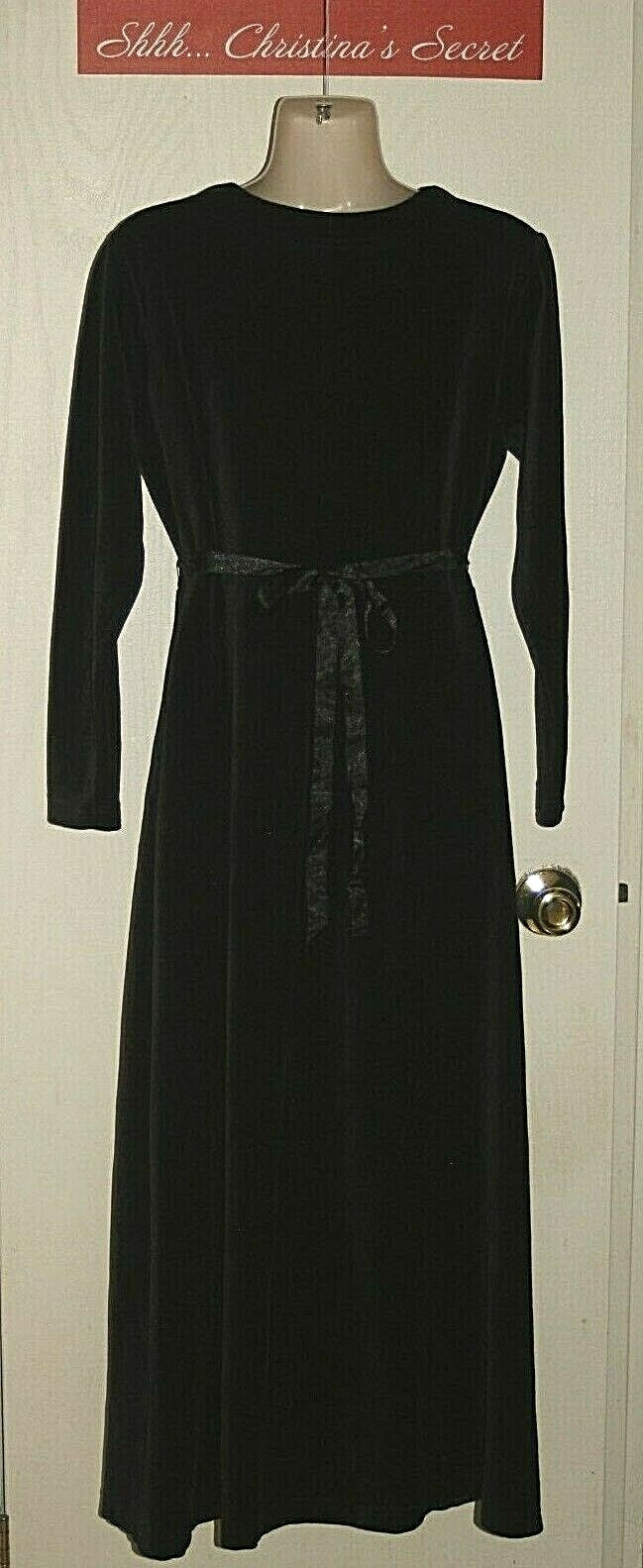 VINTAGE LL BEAN Dress Velvet Black Cotton Blend Long Sleeves Stretch Sz XS *VG++