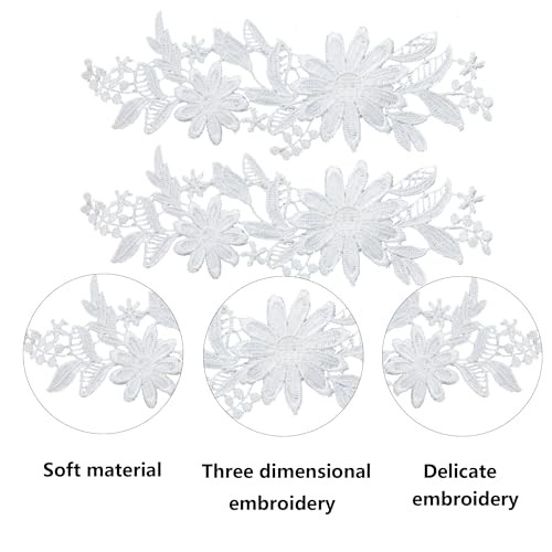 pson 1 Pair 9 x 3.14 Inch Lace Flower Embroidered, White Three 1 Pair-White
