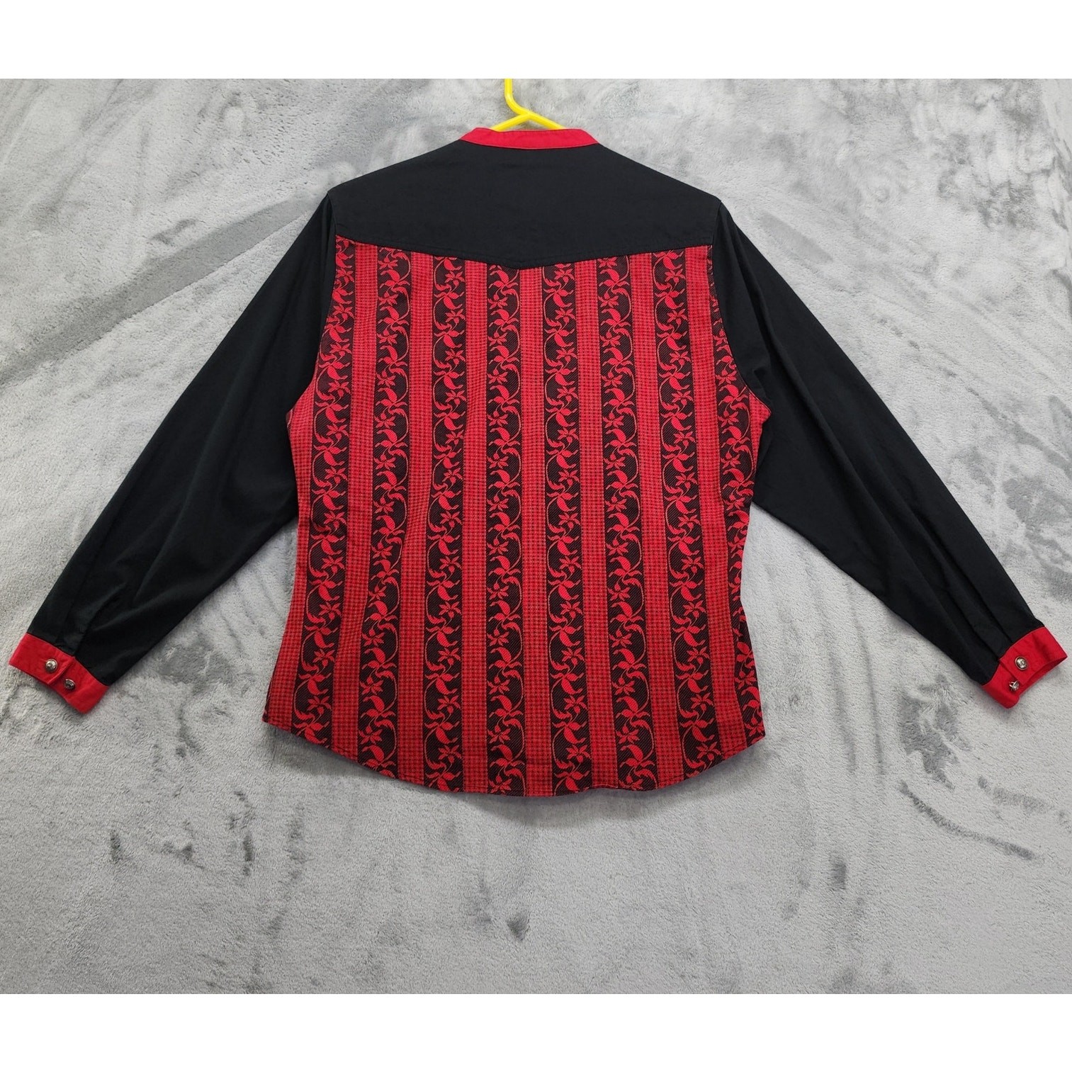 Vintage 80s Wrangler Silver Lake Top Womens M Red Black Long Sleeve Western