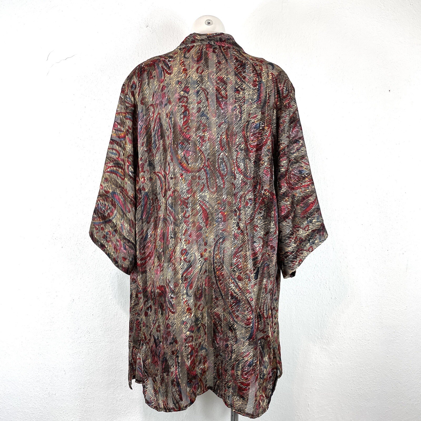Vintage 80s Sheer Metallic Paisley Open Front Kimono Style Cardigan One Size
