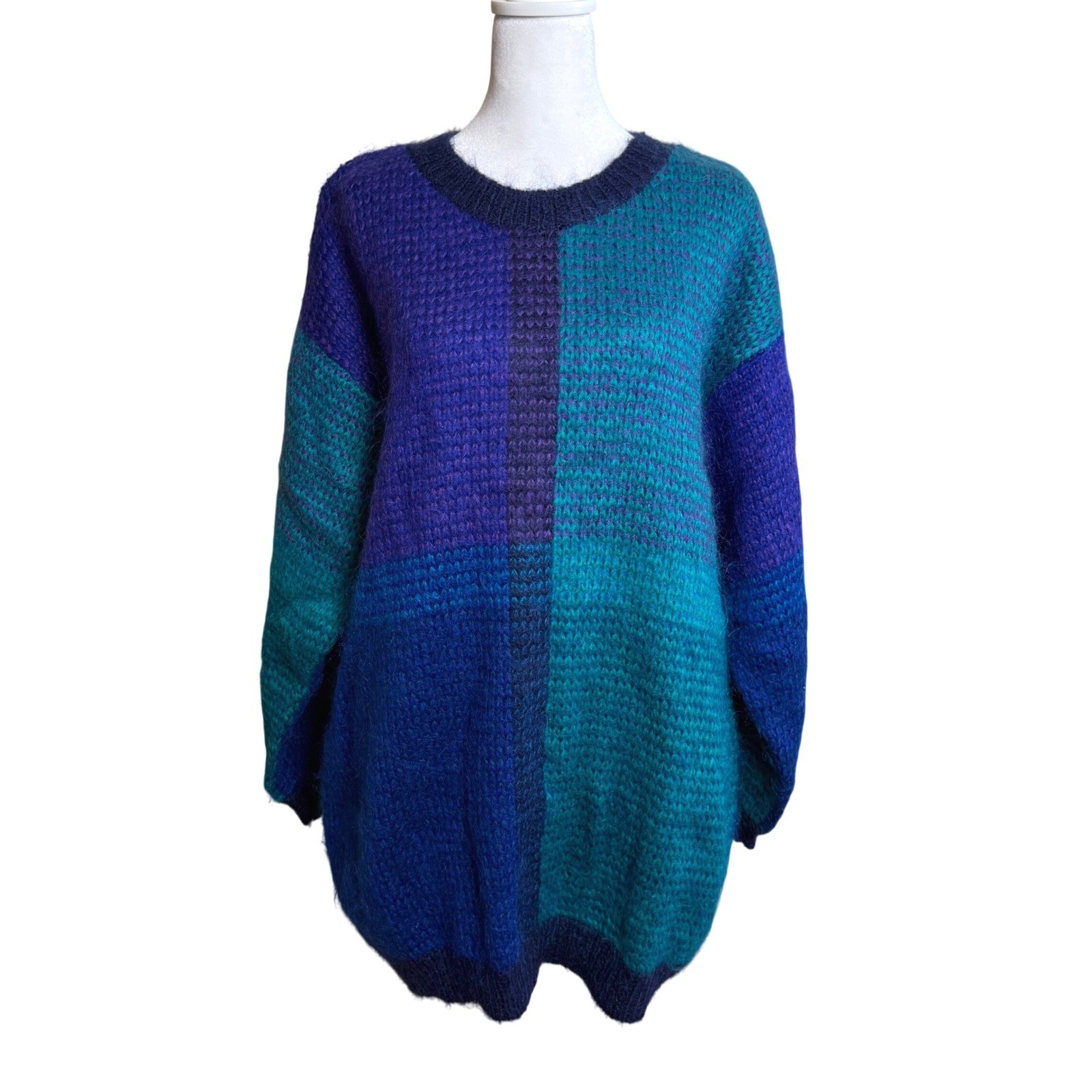 Mohair Blend Sweater Women Medium Blue Purple Colorblock Retro Vtg Paul Harris