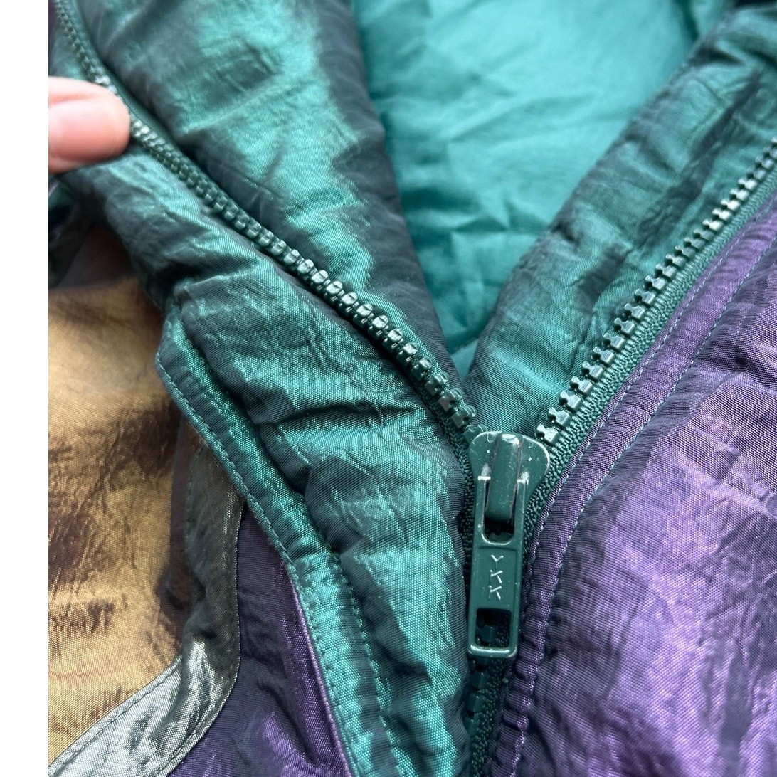 Current Seen Vintage Metallic Quilted Puffer Jacket Purple Teal S