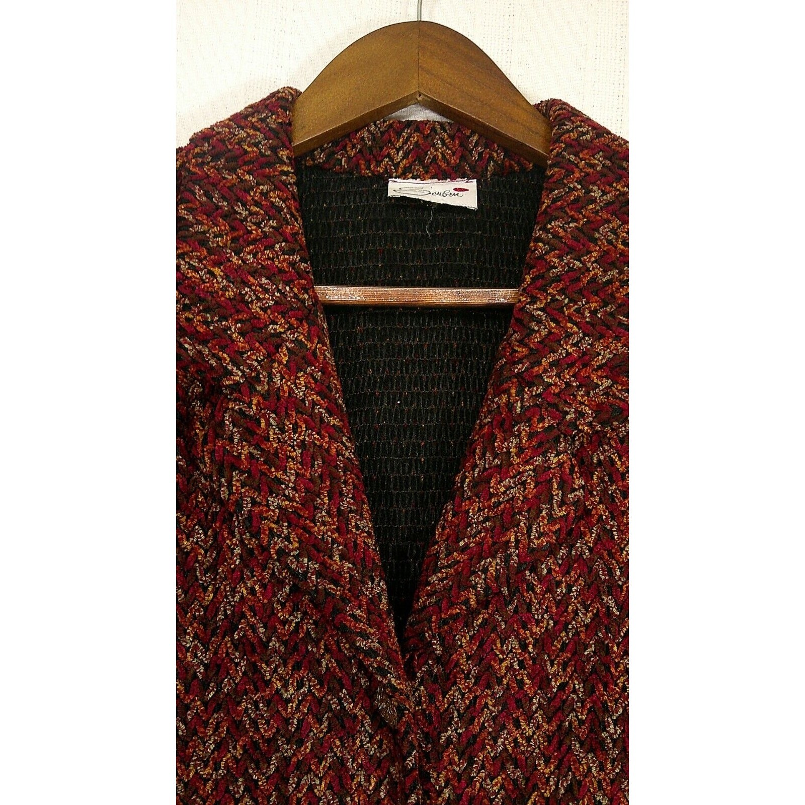 Vintage Serbin Women’s Burgundy Button Front Chenille Blazer Jacket-Size XL