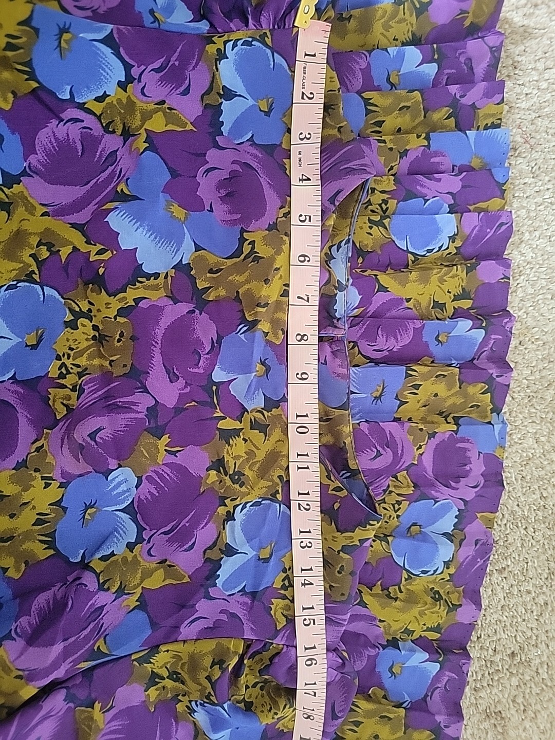 Vintage 80s Tina Barrie Pleated Dress Purple Pansies Faux Silk 10