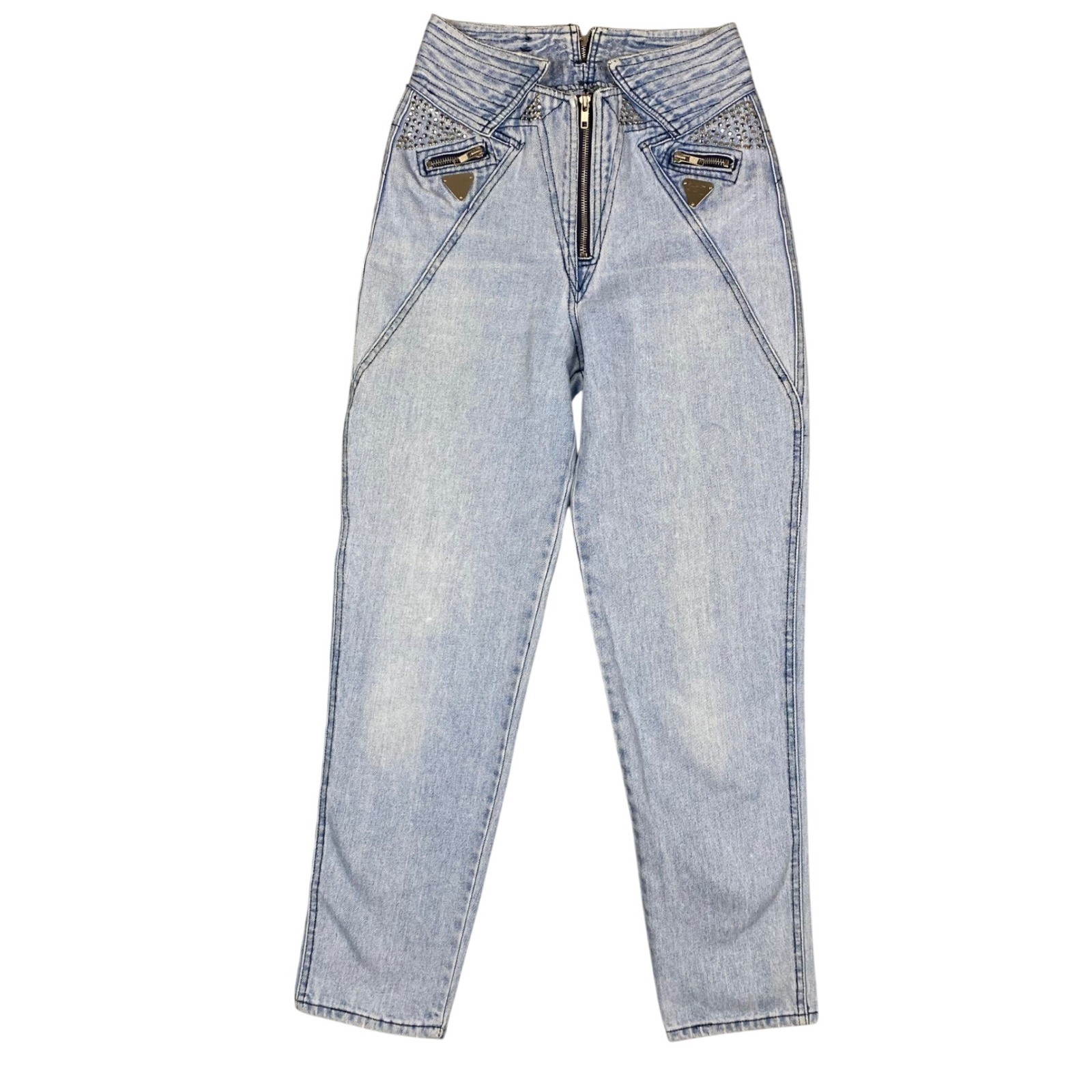 Cristina Vintage Studded High Waist Acid Wash Tapered Jeans Women Junior 7/8 Y2K
