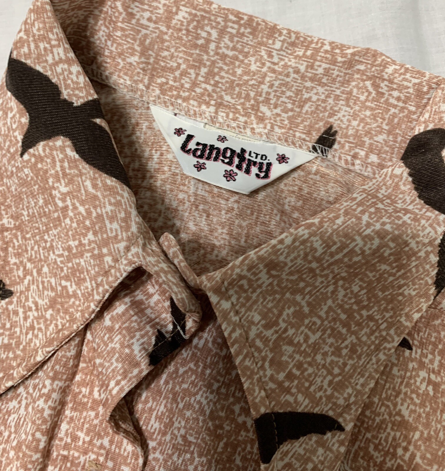 Vintage 'Langtry Ltd’ Wharf Scene 1970s Ladies Nylon Long Sleeve Shirt sz L