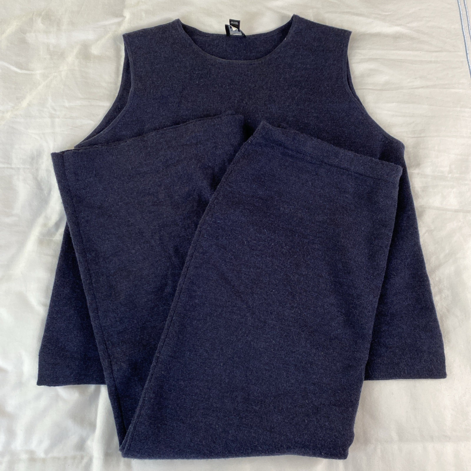 Vtg Eileen Fisher Navy Tank & Skirt Set 2 Piece Sz Med 100% Merino Wool Minimal