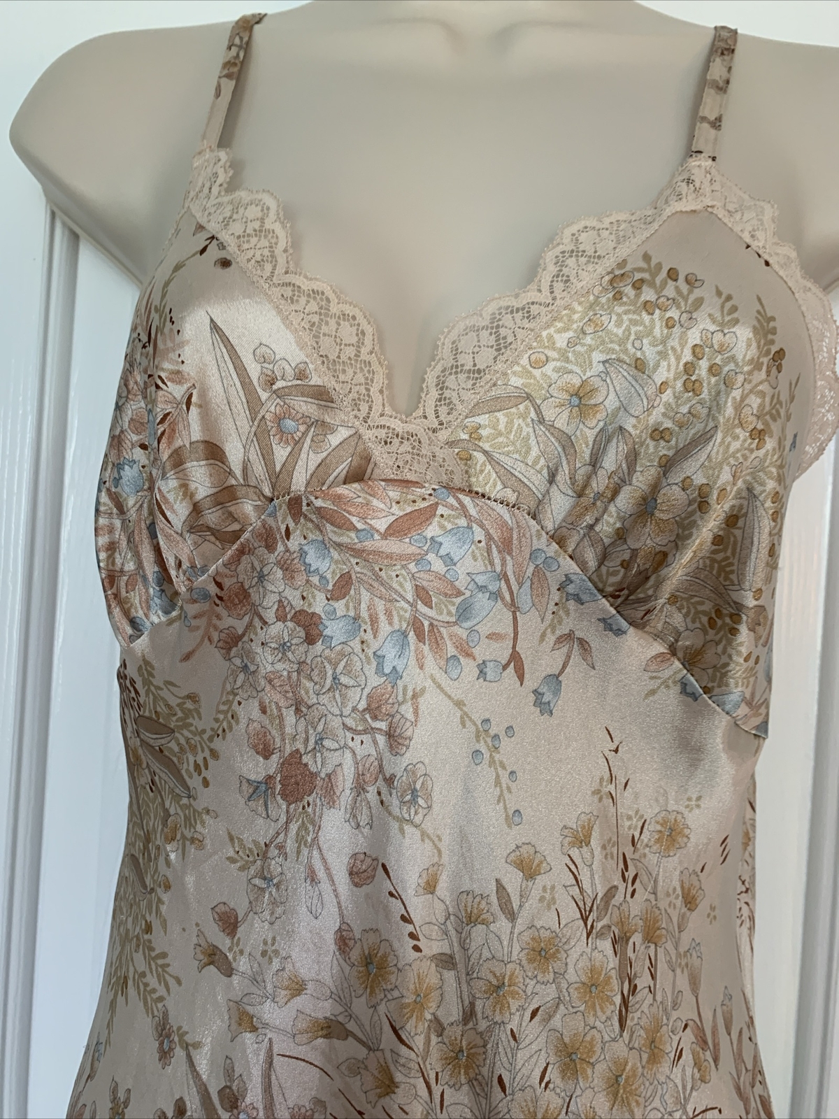 VTG 70s Lindsey Roscoe Farr East Silk Spaghetti Strap Lingerie Night Gown Sz S