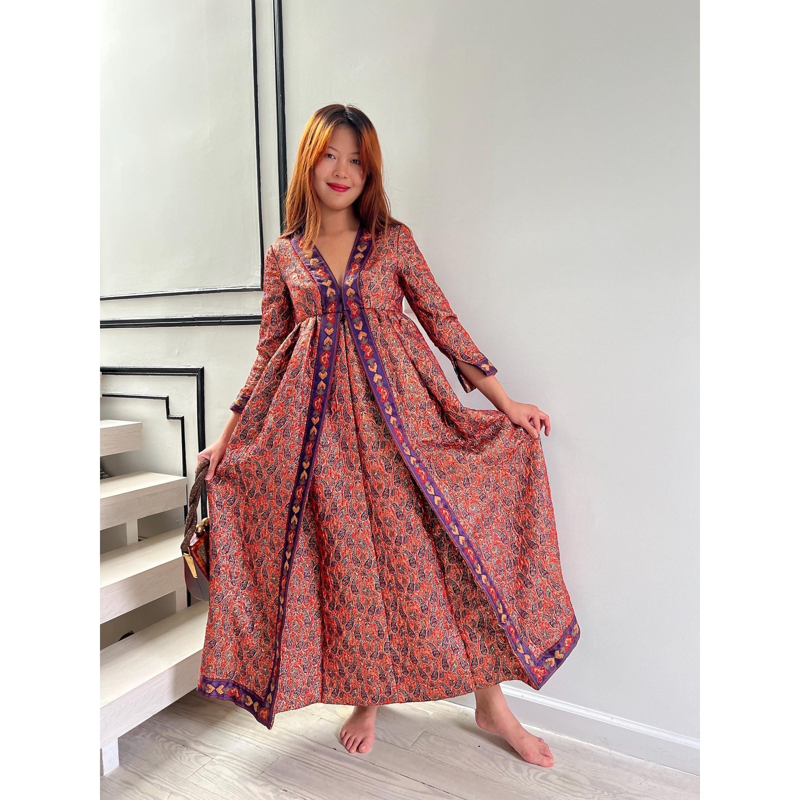 1969 Dress / 60s Geoffrey Beene Documented Metallic Brocade Dress / Extra Small