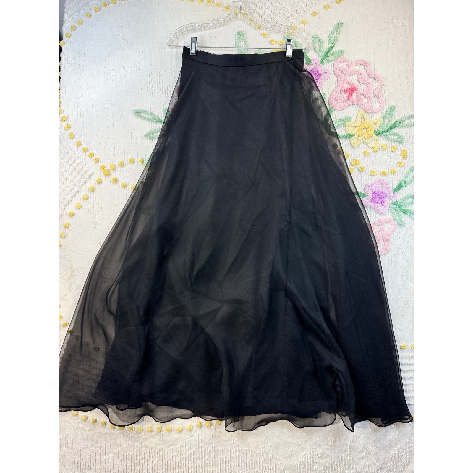 Vintage After Dark Black Sheer Overlay Maxi Skirt Size 9-10 Formal Evening Goth