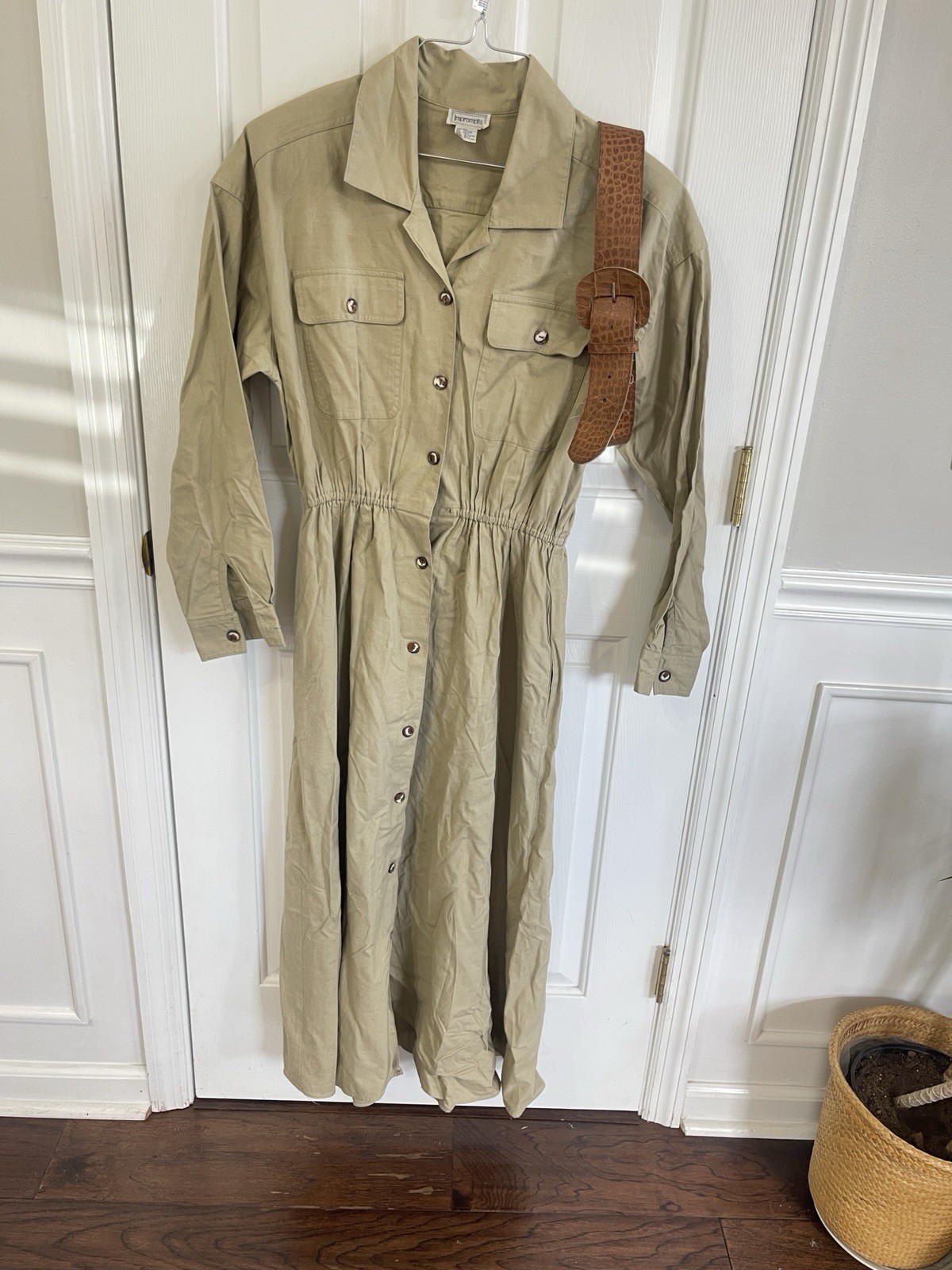 Vintage Impromptu Khaki Shirt Dress Size 12 Tall Matching Belt 100% Cotton