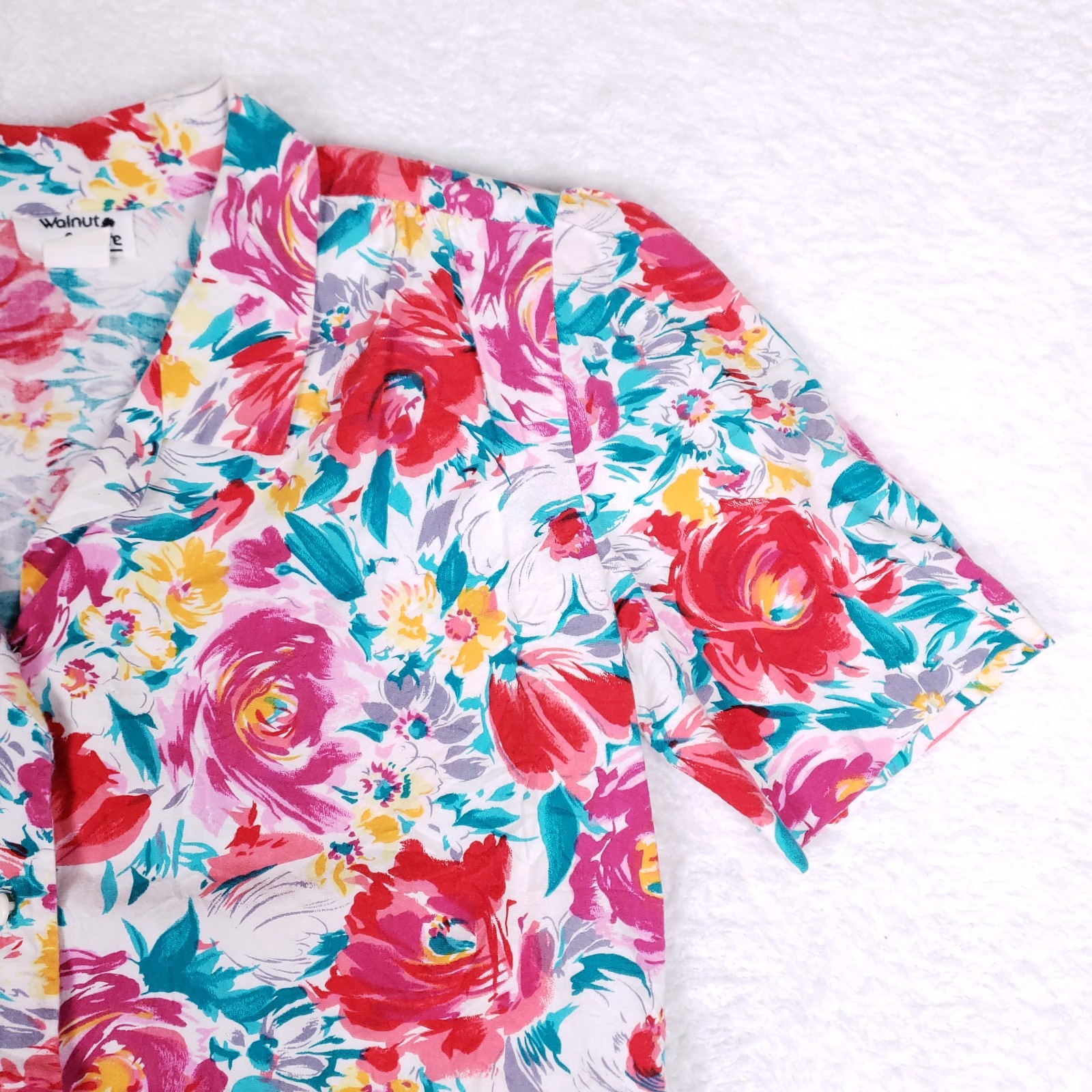 Vintage 90s Walnut Square Floral Shirt Size 8 Bold Print Boho Grandmacore USA