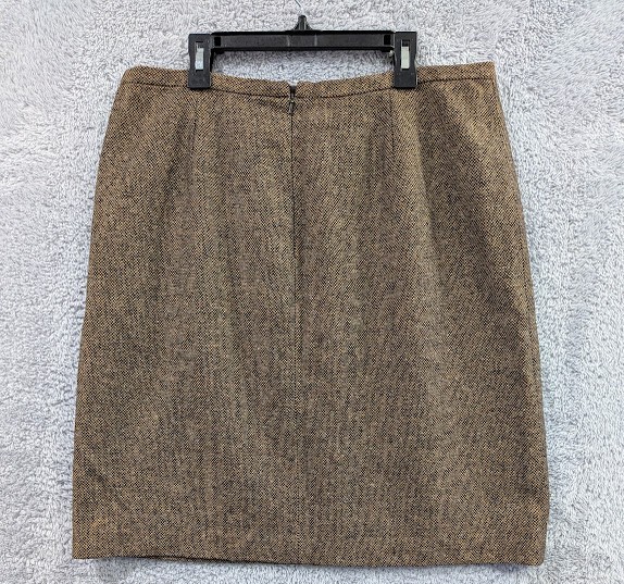 Eddie Bauer Skirt Women 14 Brown Wool Silk Blend Herringbone Knee Length Vintage