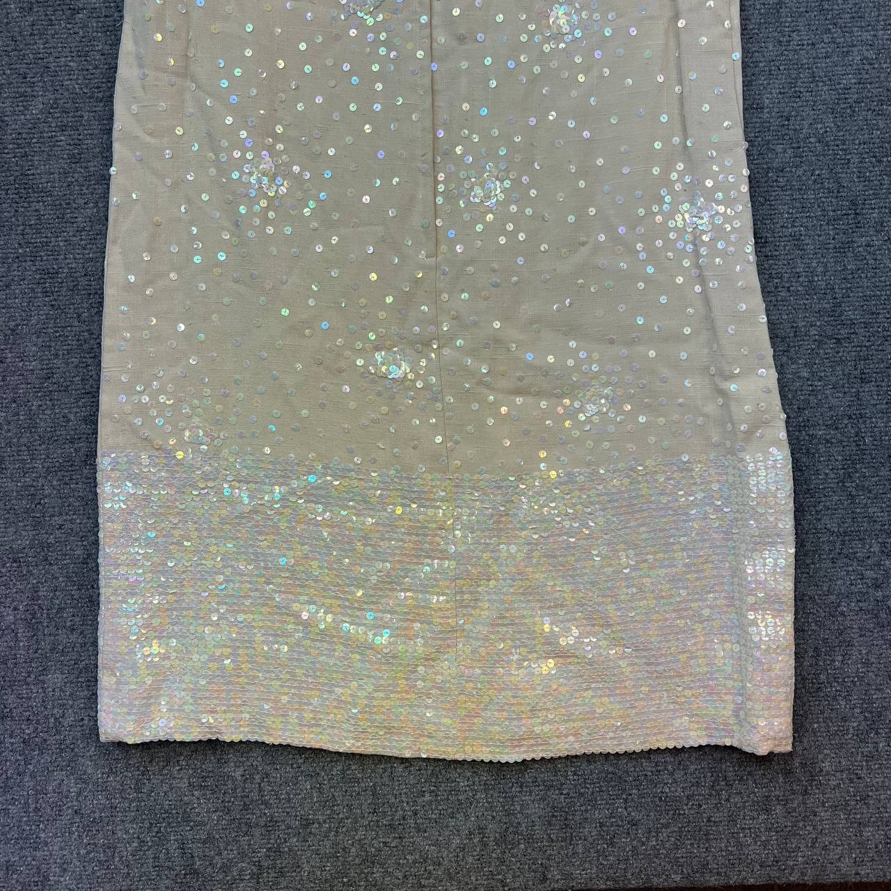 Vintage Royal Lynne Beaded Sequin Dress Made in Hong Kong 1960s Sleeveless Beige