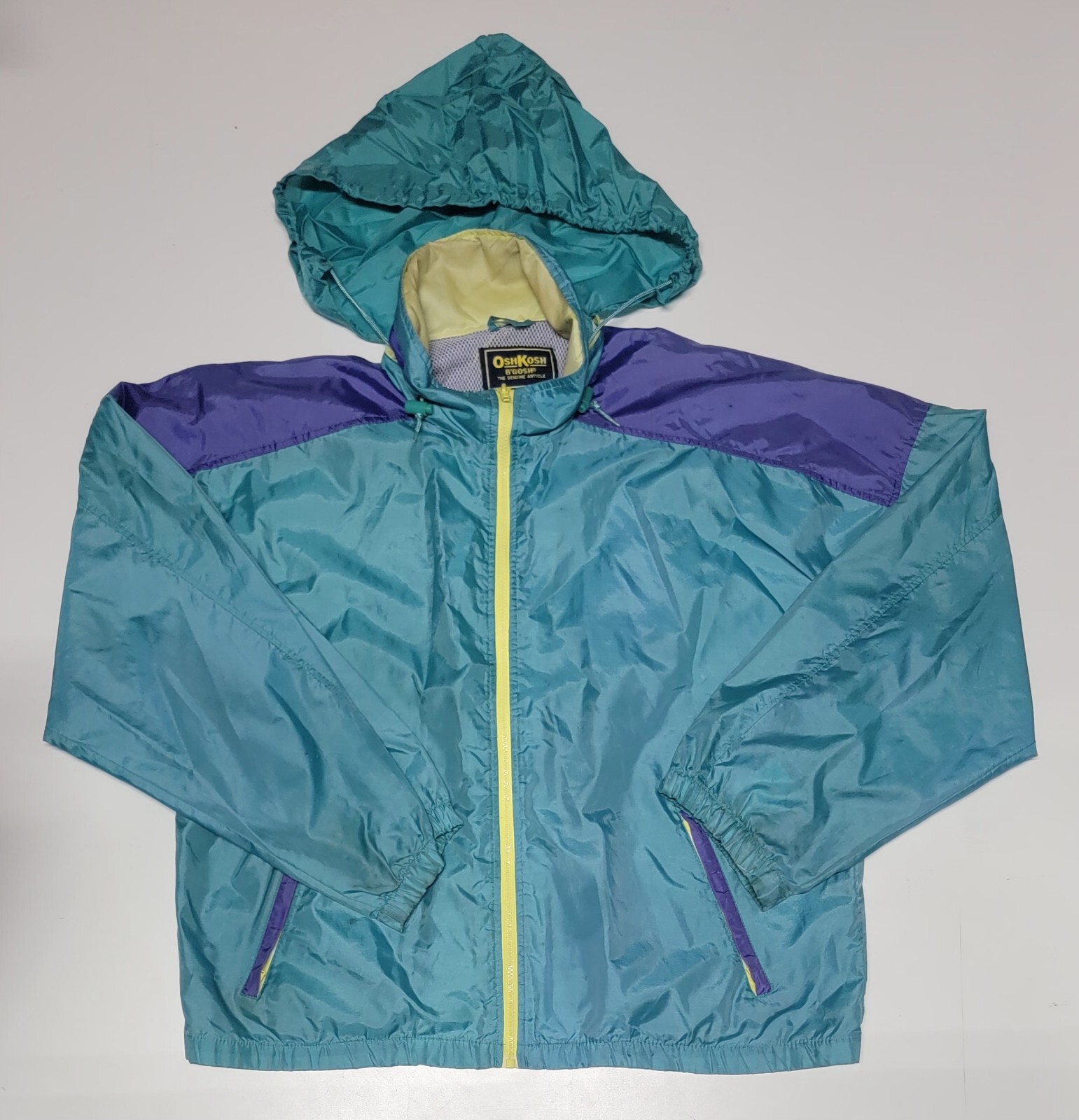 VINTAGE Women’s Oshkosh Hoodie Windbreaker Green Jacket 100% Nylon Size XL