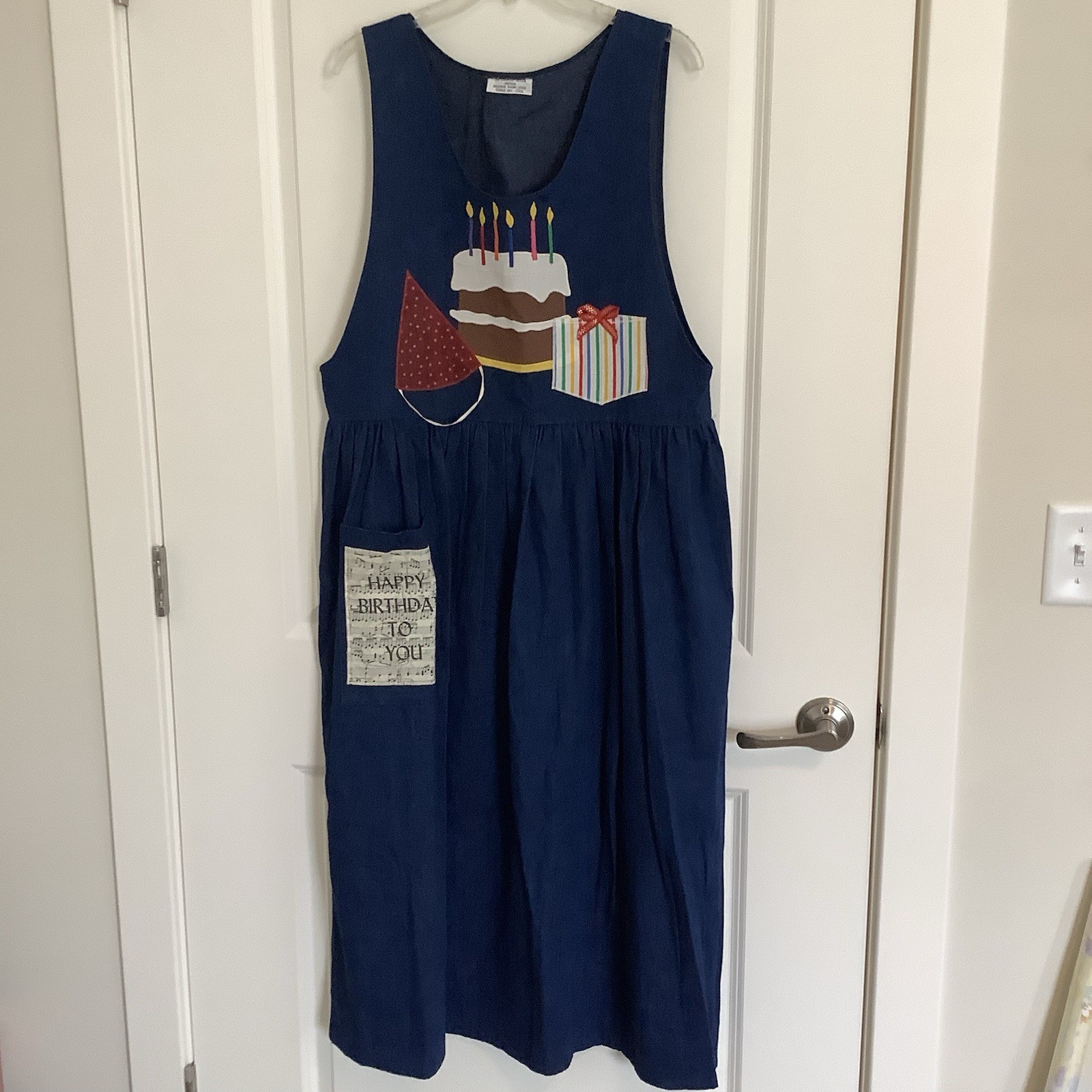 Vintage Blue Denim Happy Birthday Jumper Dress For Teachers Size M