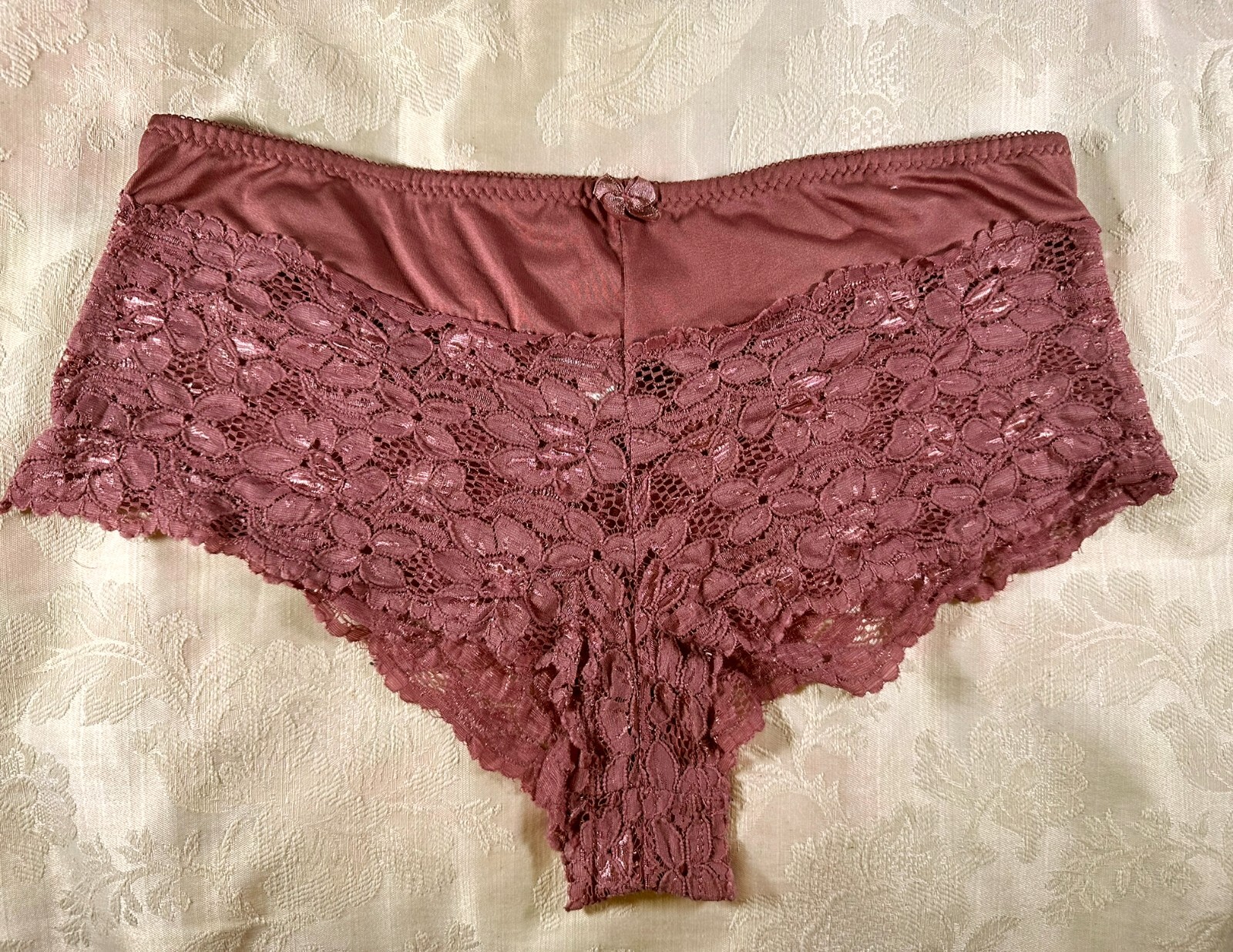 Vintage PRIMA VALENTINA Lace Trimmed Hipster Panties Size 2X Dark Rose Pink