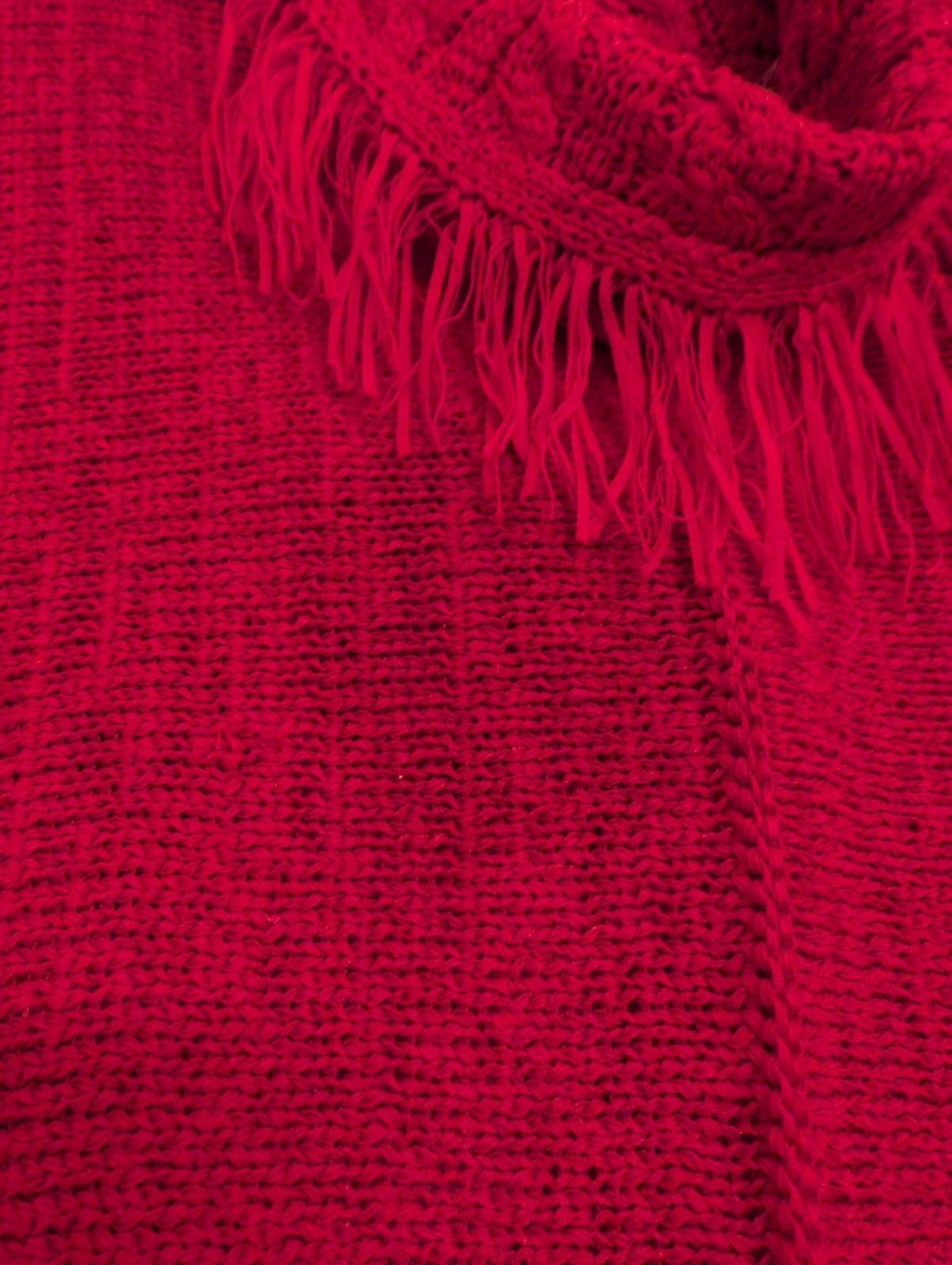 VTG FIA ITALIA Sweater Top Fun Fringe Hand Loomed Red Turtle Neck Women’s Sz S