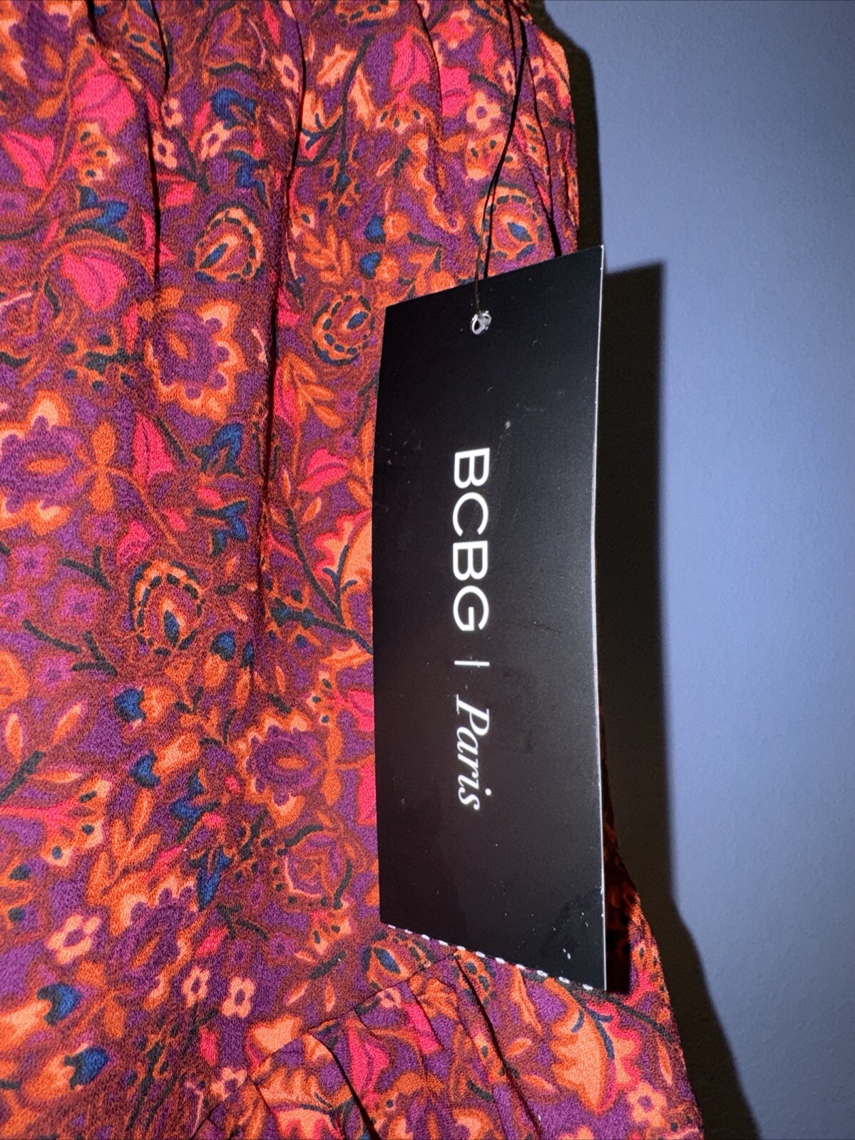 Womens Large Ruffle Skirt, Short, Lined, Paris, Wine Floral BCBG NWT 30” X 18”
