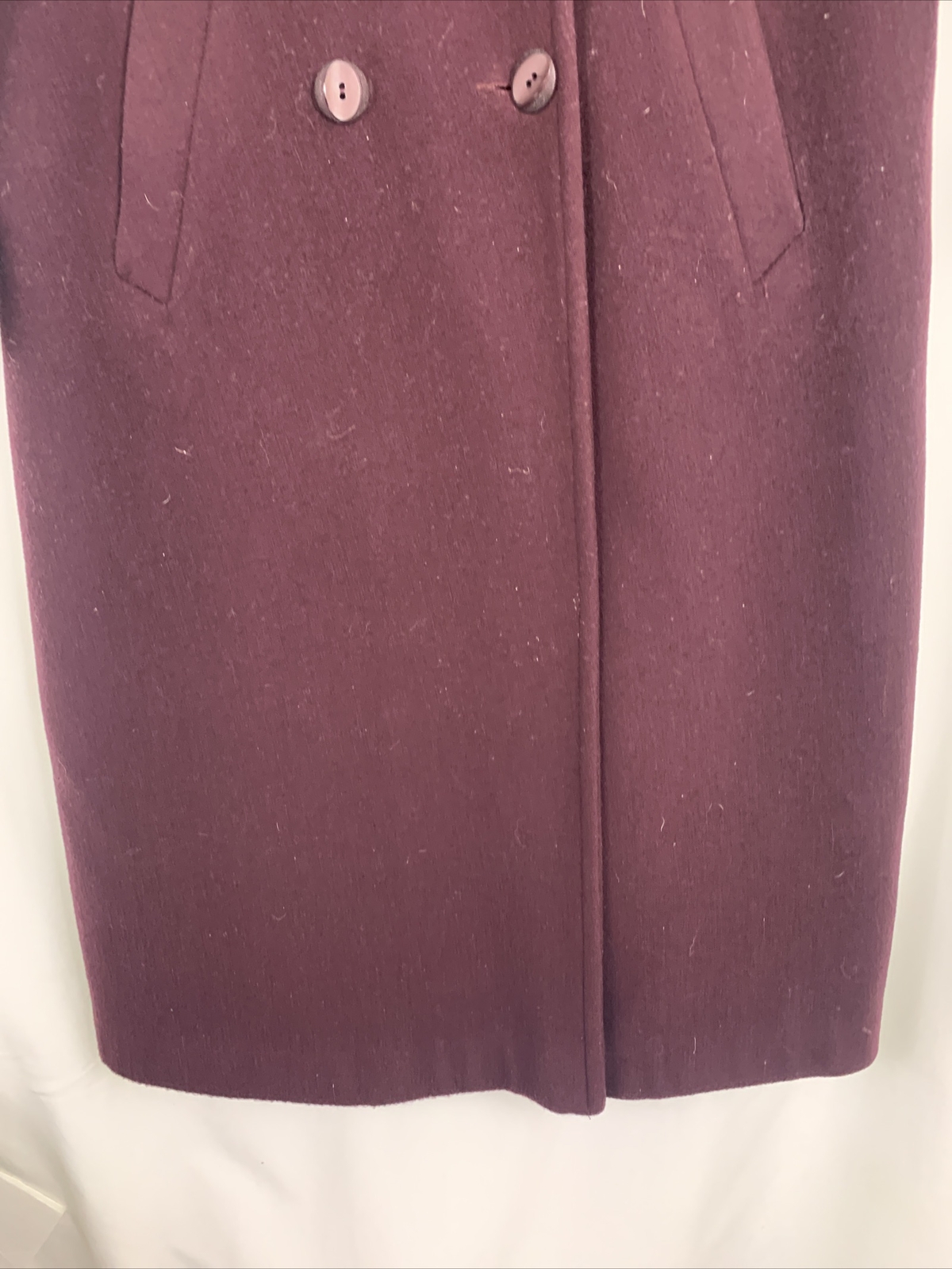 Vintage 80s Alorna Long Plum Wool Coat 12 Petite Evening Duster Velvet Trim