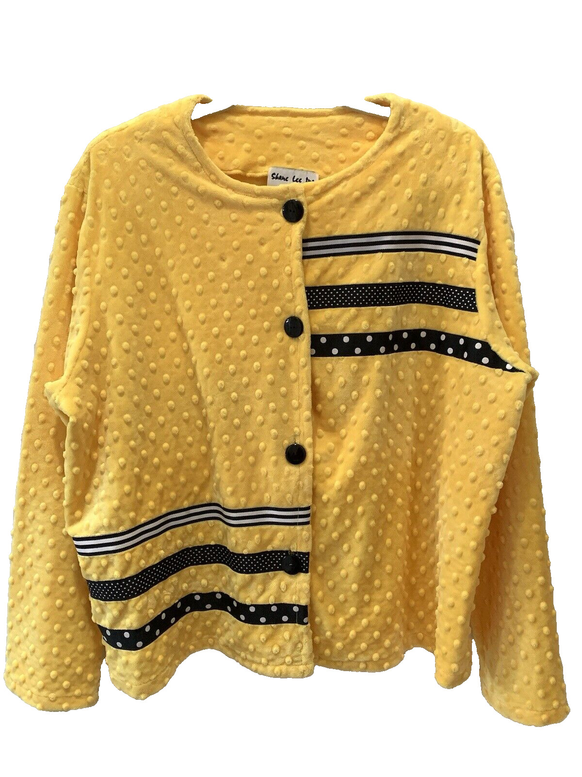 Shane Lee Blue Yellow Boxy Velour Button Front Top Sweater VTG 48 inch Bust