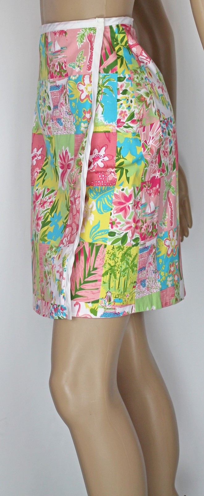 1990s Vintage Bushwacker Pink Patchwork Print Wrap Skirt Spring Summer Preppy 10