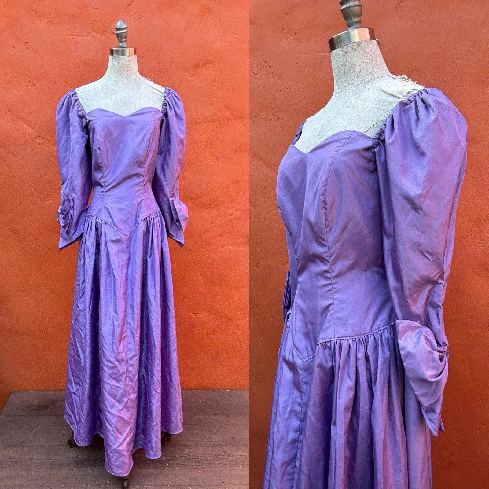 Vintage 1980s Lavender Bow Maxi Prom Dress. Evening Party Cocktail Formal Dress