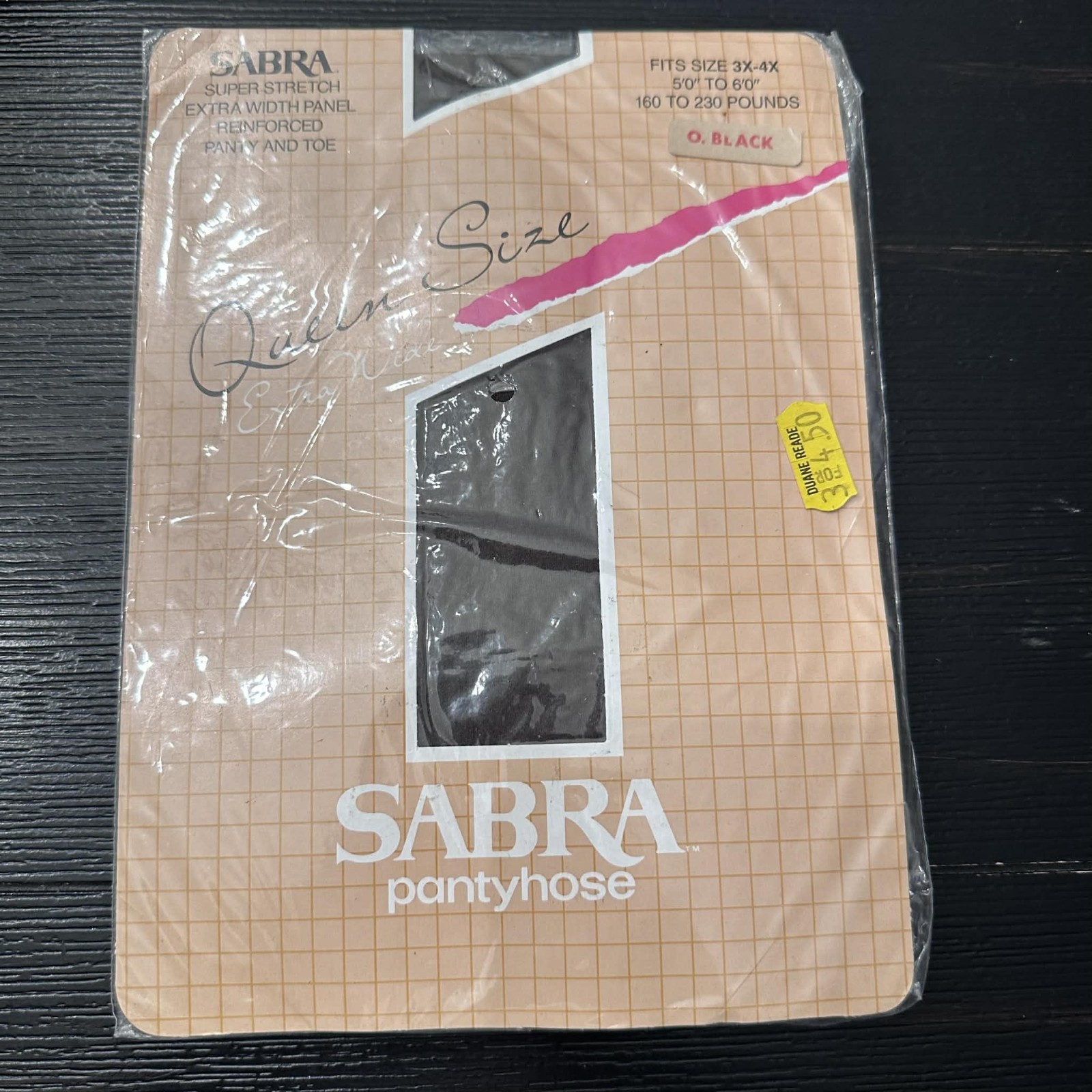 Vintage Sabra Super Stretch Extra Width Panel Pantyhose Queen 3X 4X Off Black